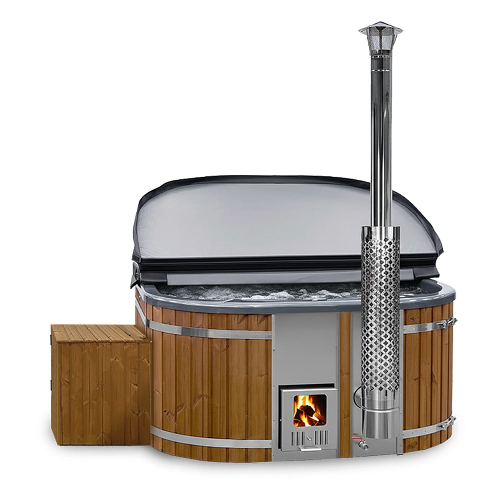 Super Offer | All Inclusive Square Wood Fired Hot Tub | Air & Hydro Jets | Sand filter & UV-C | 4–6 seater