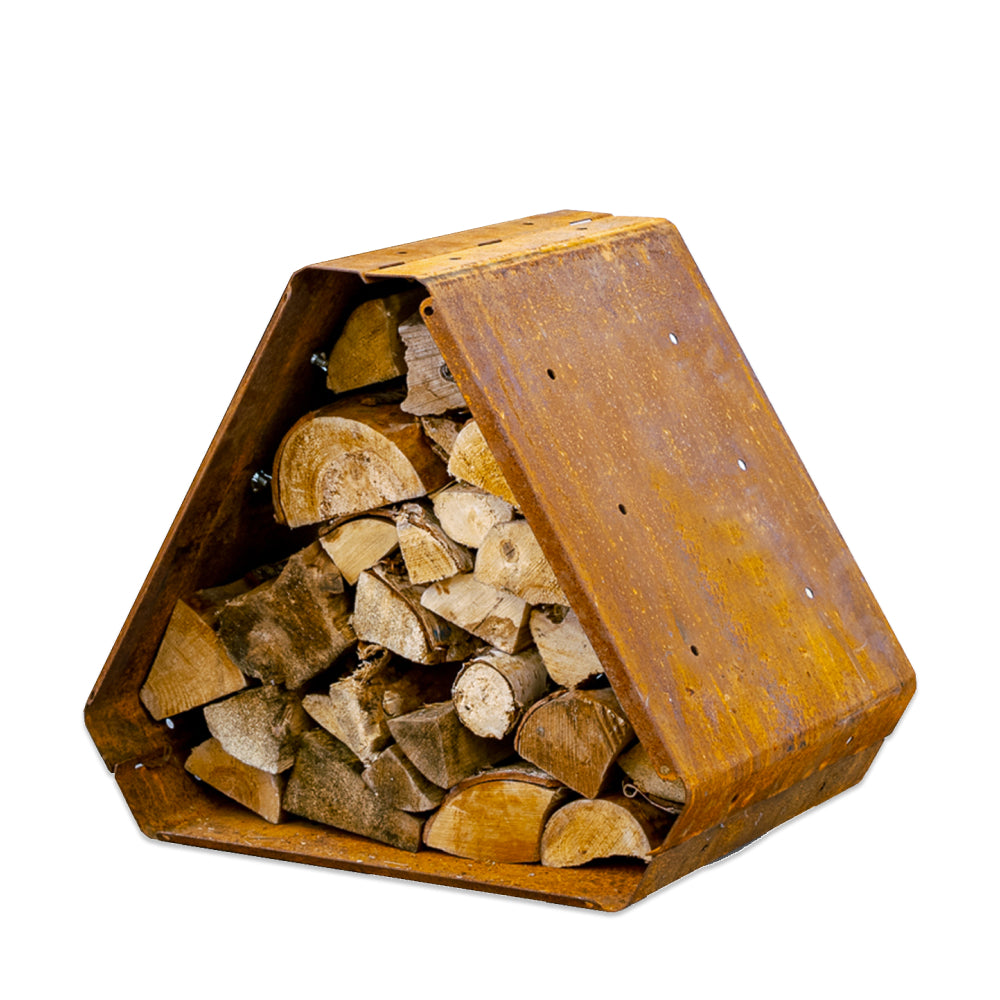 Modulares Kaminholzregal aus Cortenstahl