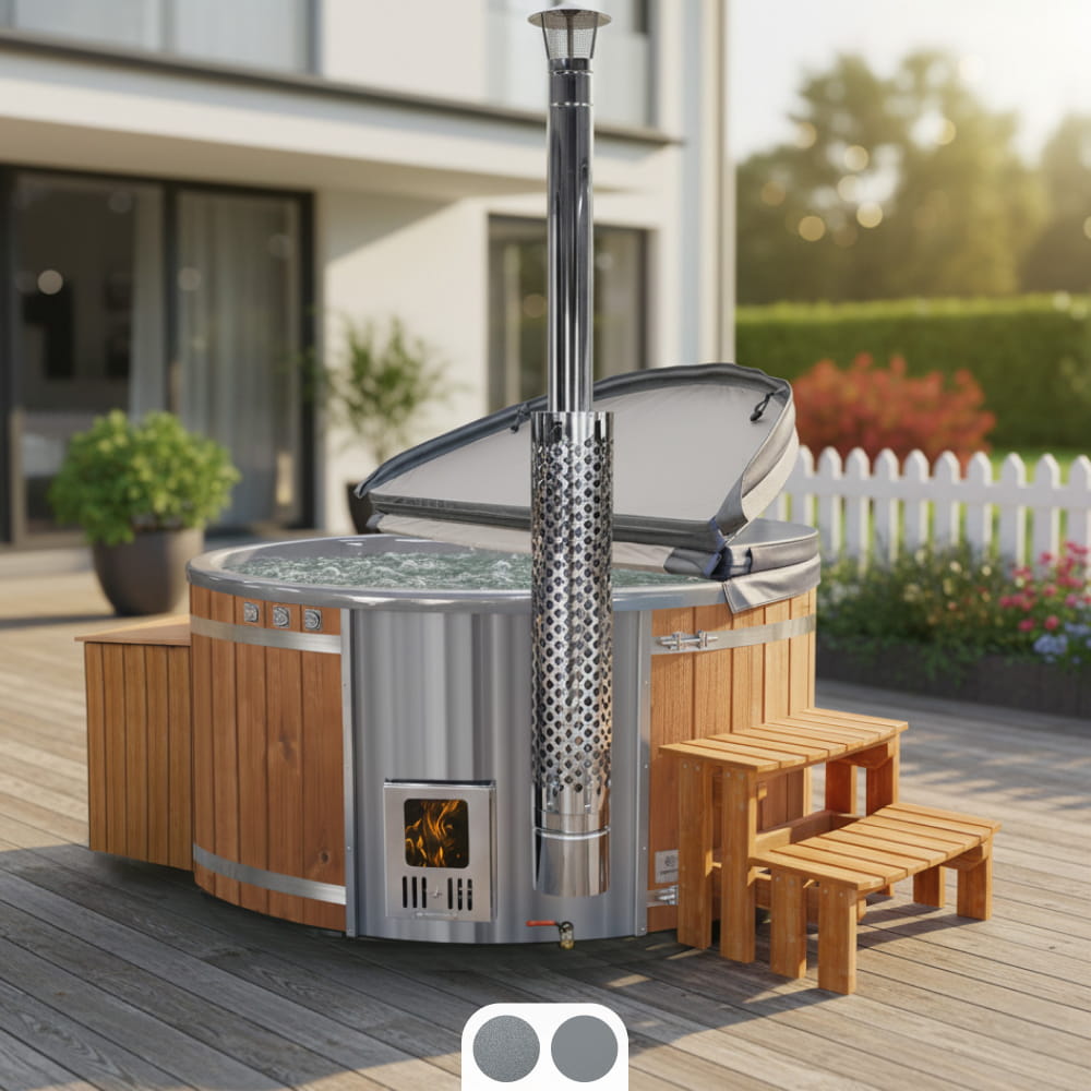 Super Angebot Hot Tub mit integriertem Holzofen | Filteranlage mit Sandfilter & UV-C Lampe | 16 Hydrodüsen | Für 4–6 Personen