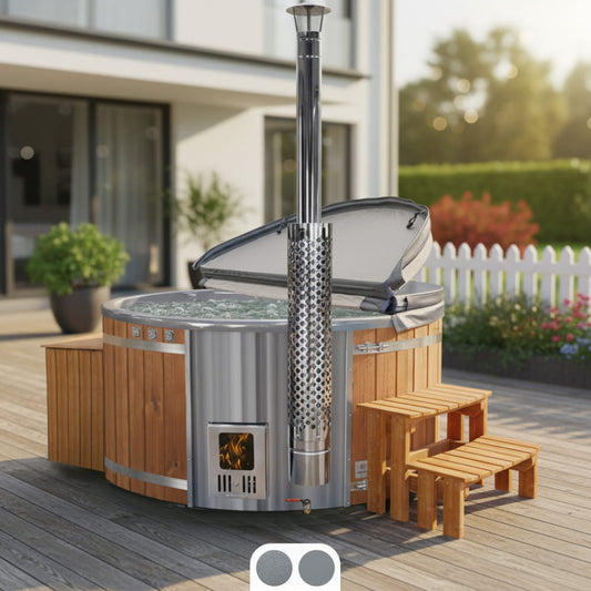 Super Angebot Hot Tub mit integriertem Holzofen | Filteranlage mit Sandfilter & UV-C Lampe | 16 Hydrodüsen | Für 4–6 Personen