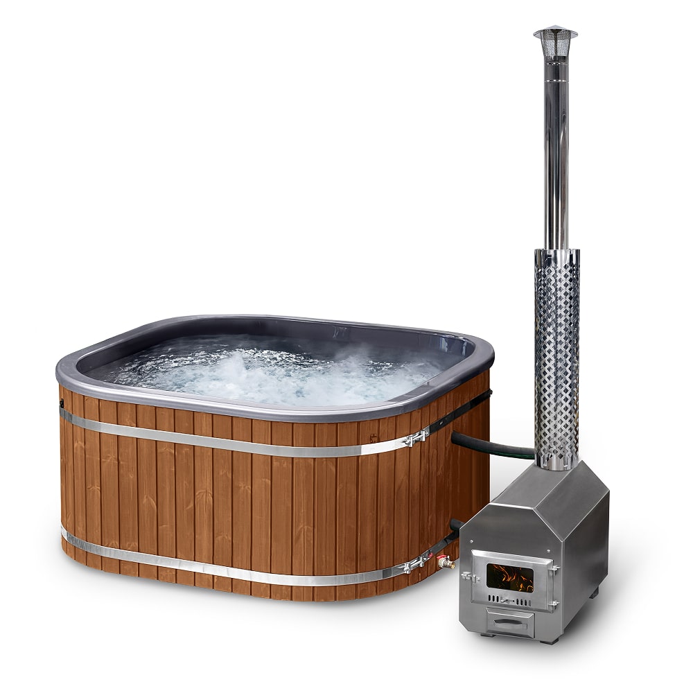 Konfigurierbar Whirpool mit Holzofen Eckig für 4-6 Personen | Externe Ofen