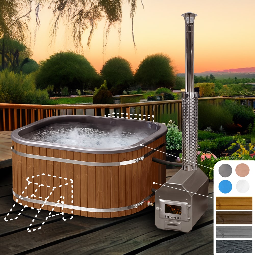 Konfigurierbar Whirpool mit Holzofen Eckig für 4-6 Personen | Externe Ofen
