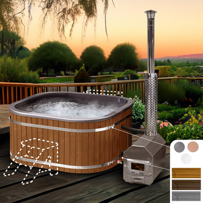 Konfigurierbar Whirpool mit Holzofen Eckig für 6-8 Personen | Externe Ofen