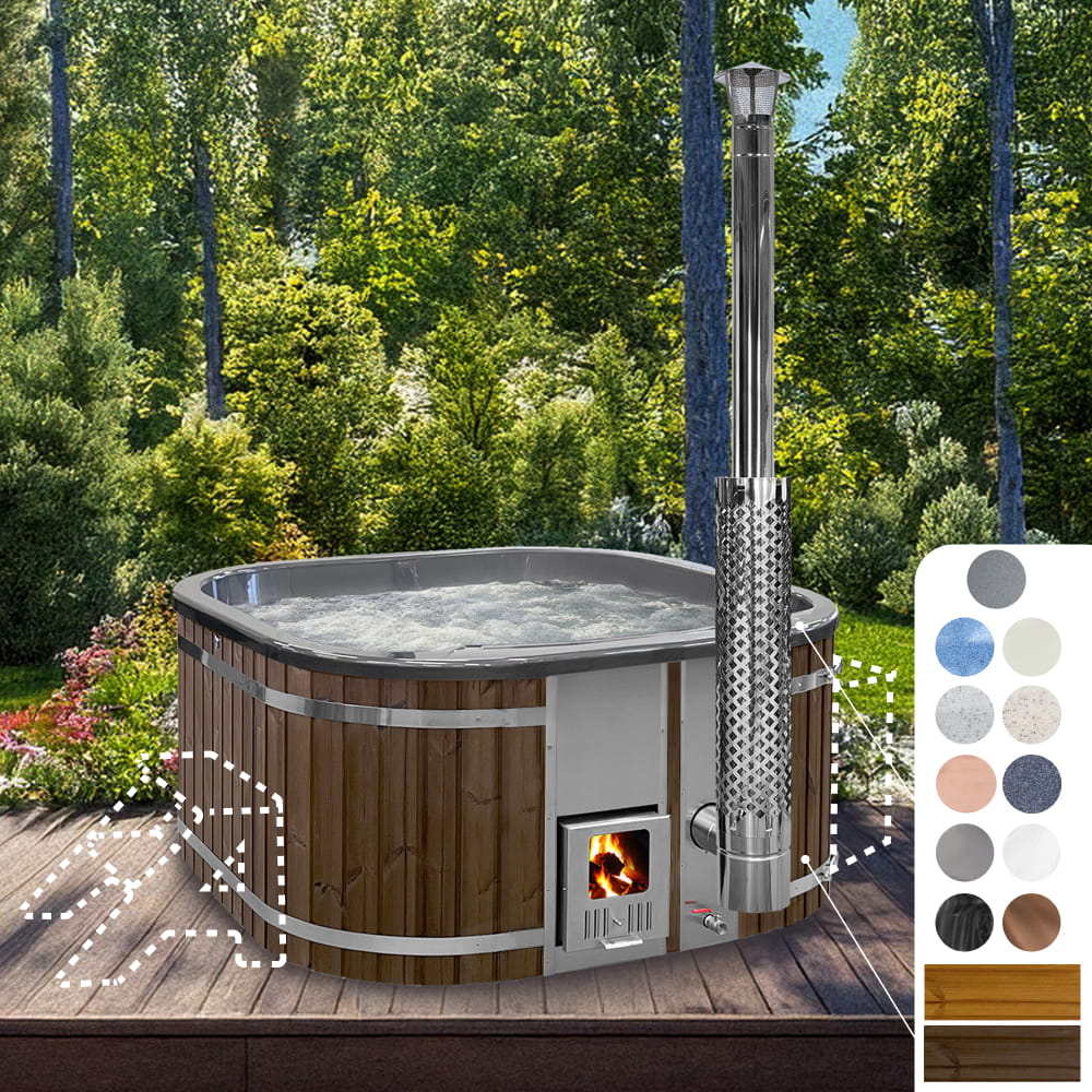 Konfigurierbar Whirlpool mit Holzofen Quadratisch für 4-6 Personen