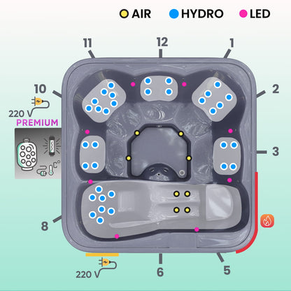 Premium Whirlpool mit Holzofen – 34 Hydro-Jets, Liegeposition | Für 6 Personen