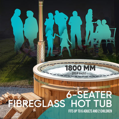 Special Offer - Wood Fired Hot Tub | 12 hydro & 12 air jets | Grey fibreglass insert | for 4-6 Persons | Pre-configured