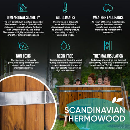 Special Offer - Wood Fired Hot Tub | 12 hydro & 12 air jets | Grey fibreglass insert | for 4-6 Persons | Pre-configured