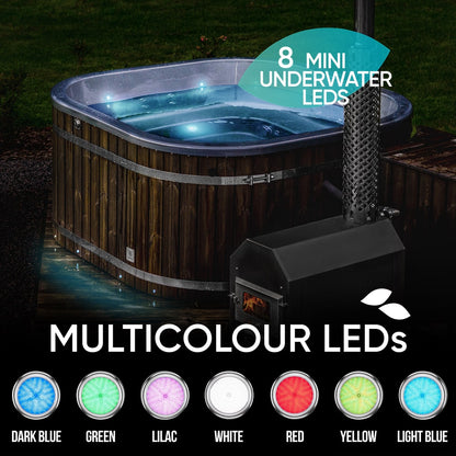 Square Wood Fired Hot Tub for 4-8 | Targeted Massage With 28 Hydro Jets | External Heater