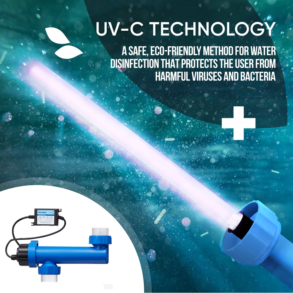 Close-up of UV-C water disinfection technology emitting light to eliminate harmful viruses and bacteria.