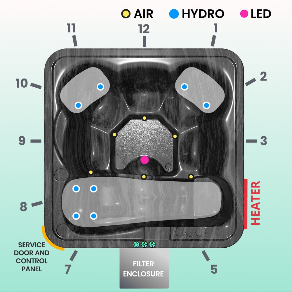 Special offer - Premium Lounge Hot Tub with Sand Filter | Comfort | Marble black 6 | Pre-configured | Integrated AISI 304