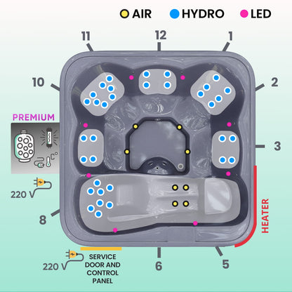 Premium Whirlpool mit Holzofen – 34 Hydro-Jets, Liegeposition | Für 6 Personen