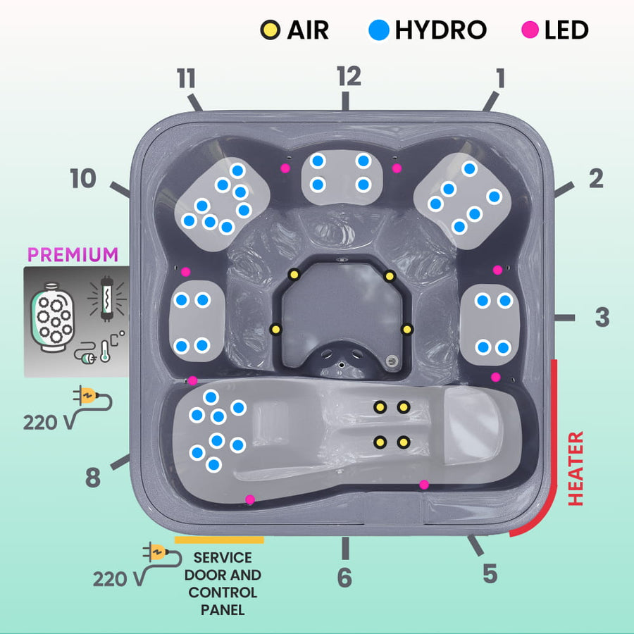 Premium Whirlpool mit Holzofen – 34 Hydro-Jets, Liegeposition | Für 6 Personen
