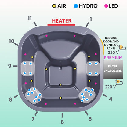 Square Wood Fired Hot Tub for 4-6 with Premium Filter & Targeted Massage with 24 Hydro Jets | Integrated stove