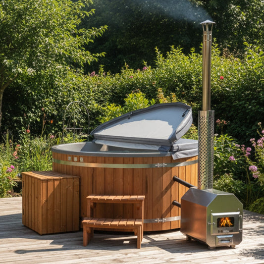 Hot Tub mit externem Ofen | Filteranlage mit Sandfilter & UV-C Lampe | 16 Hydrodüsen | Für 4–8 Personen