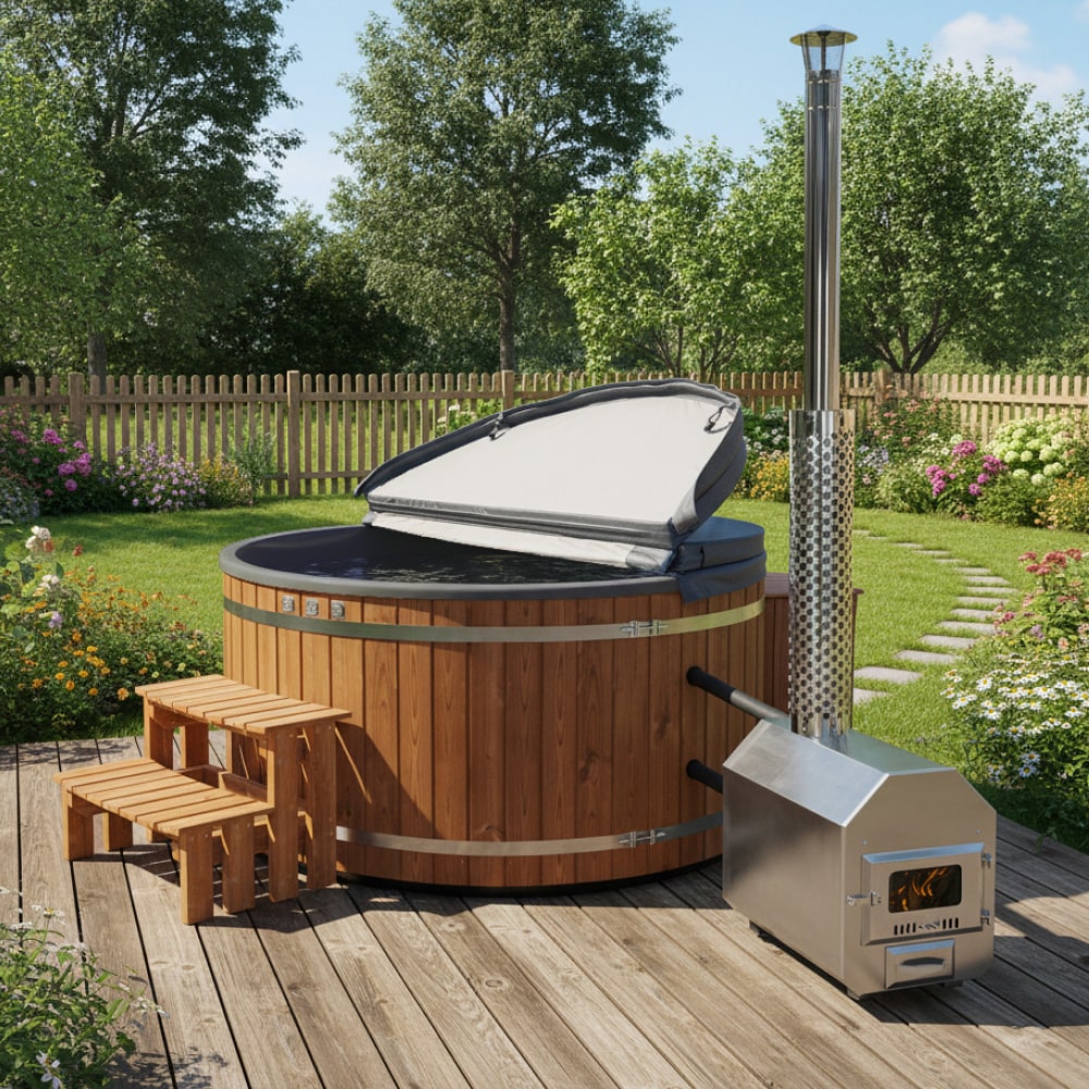 Premium Sand Filter Wood Fired Hot Tub | Optimal configuration | External Heater