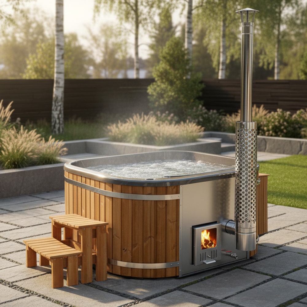Die beste Konfiguration Premium Hot Tub | 4-6 Personen  | Integrierter Holzofen AISI 316