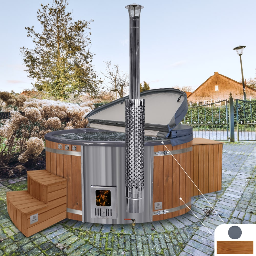 DE-AT Special offer - Premium Round Hot Tub with Sand Filter + UV-C | Comfort | Grey 4-6 | Pre-configured | Intagrated AISI 316