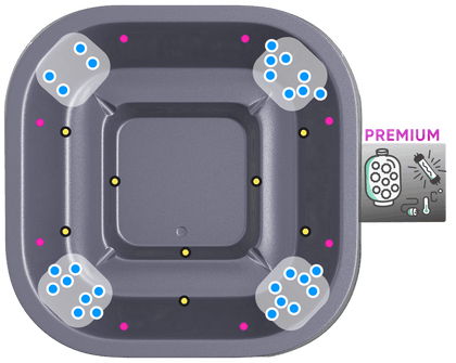 Icon showing the layout of the jets, filter and LEDs in the square tub insert