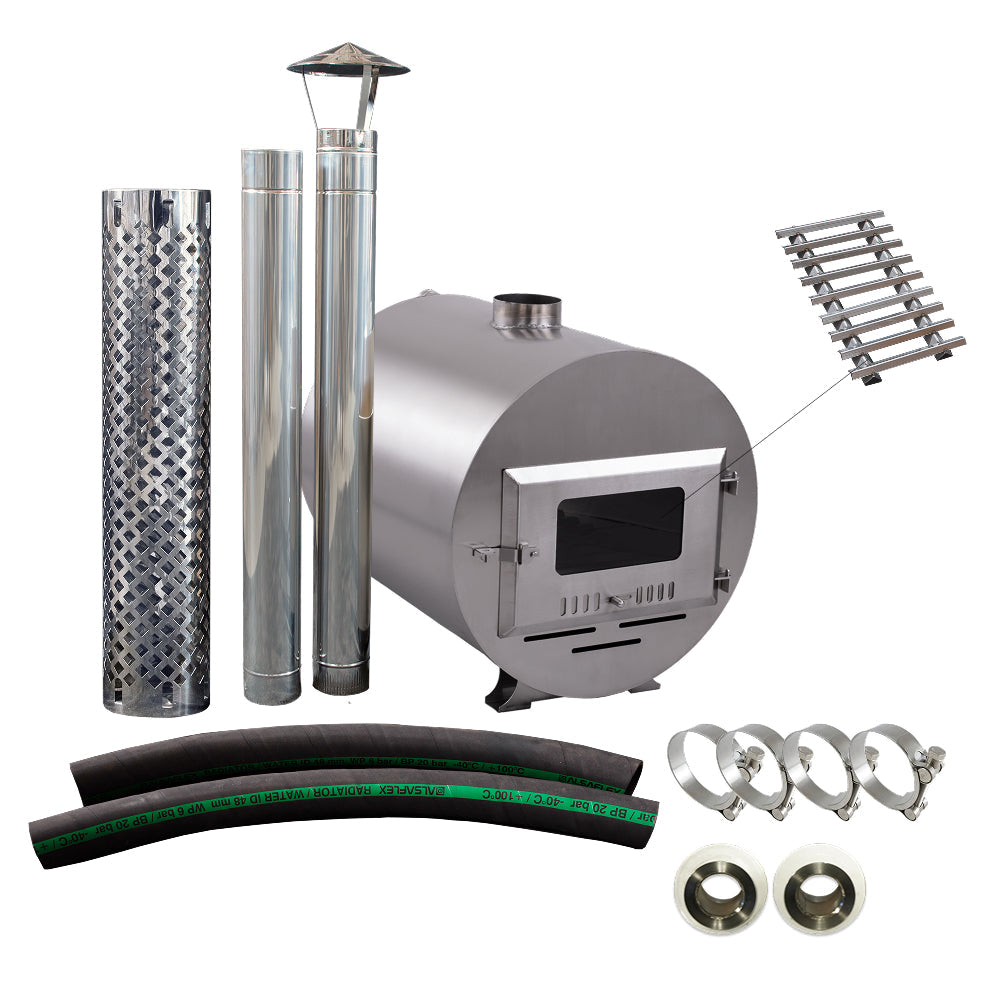 39 kW Komplettset Ofen Fire Barrel für Hot Tub Badefass, Badebottich, Badezuber, Poolofen 