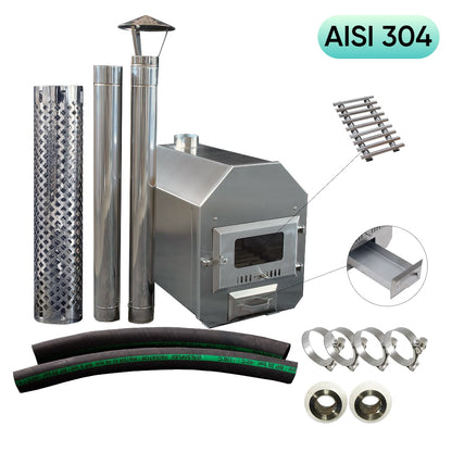 33 kW Komplettset Ofen für Hot Tub Badefass, Badebottich, Badezuber, Poolofen Octa M | AISI 304
