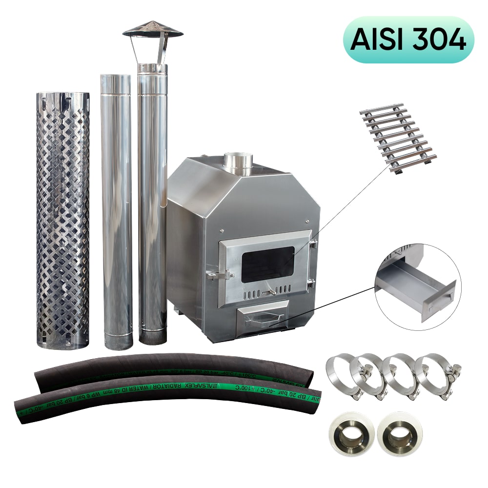 26 kW Komplettset Ofen für Hot Tub Badefass, Badebottich, Badezuber, Poolofen Octa M | AISI 304