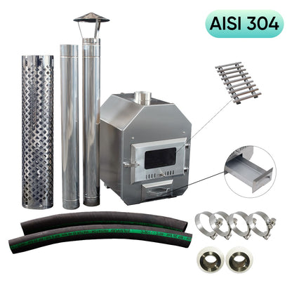 26 kW Komplettset Ofen für Hot Tub Badefass, Badebottich, Badezuber, Poolofen Octa M | AISI 304