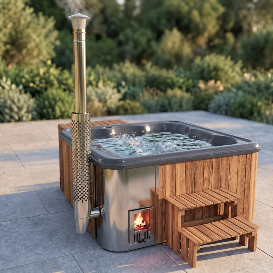 Premium Whirlpool mit Holzofen – 34 Hydro-Jets, Liegeposition | Für 6 Personen