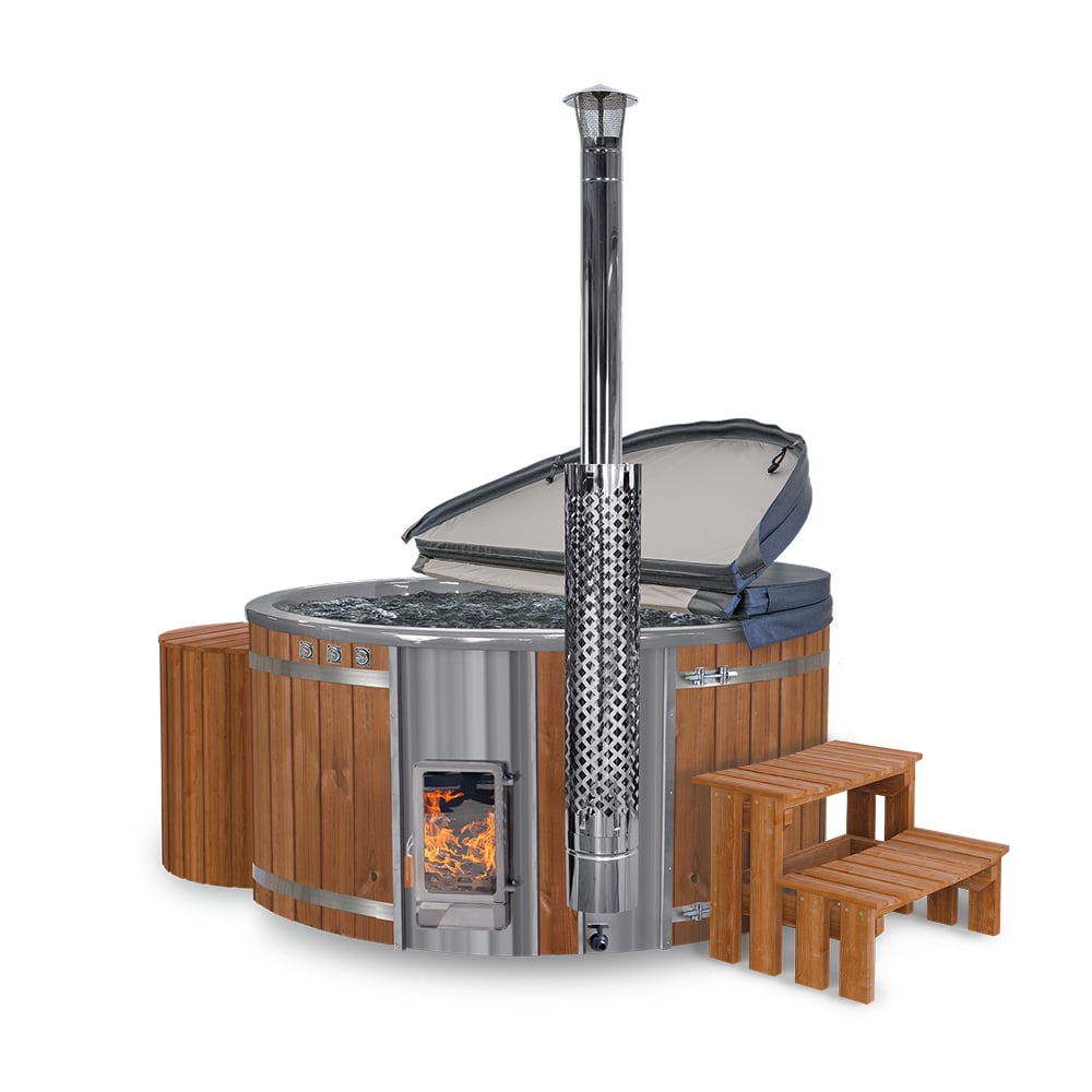 Hot Tub Komplettpaket mit Verta™ Holzofen | Premium-Filteranlage | 24 Hydrodüsen | Für 4–6 Personen