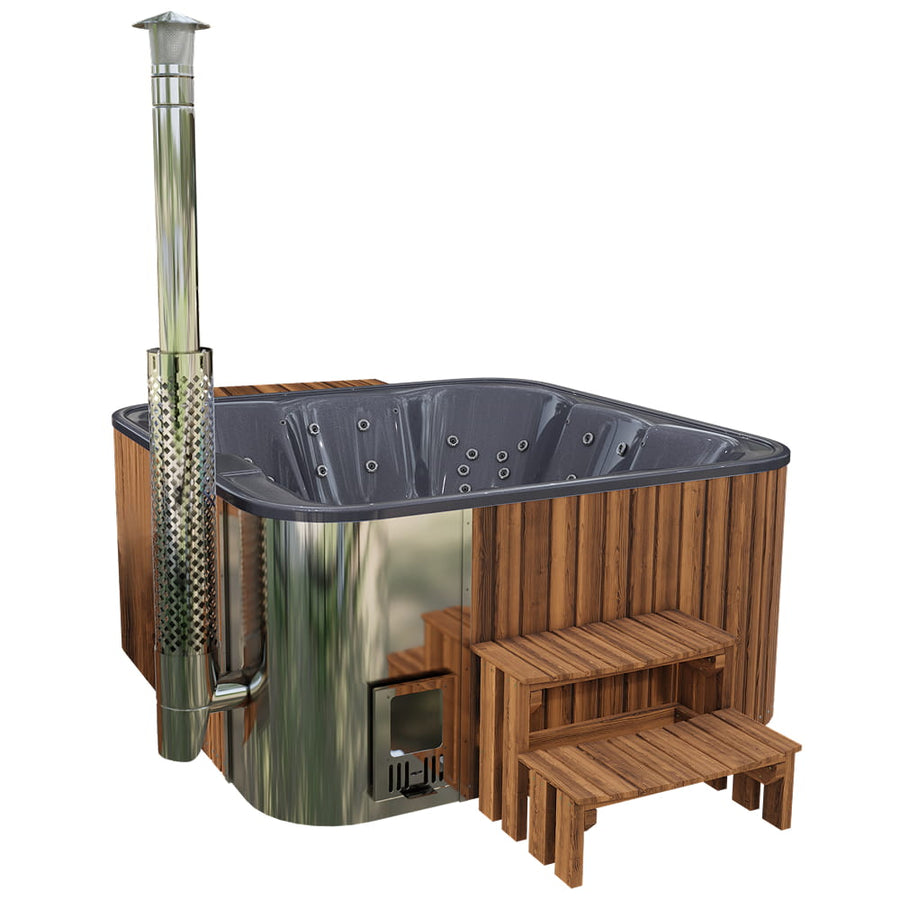 Premium Whirlpool mit Holzofen – 34 Hydro-Jets, Liegeposition | Für 6 Personen
