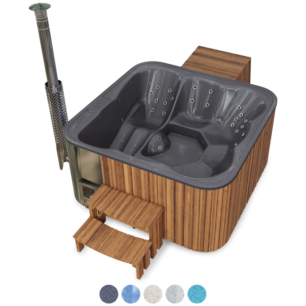 Konfigurieren Sie den eckigen Lounge-Hot Tub mit Heizung und Relaxliege – für 6 Personen